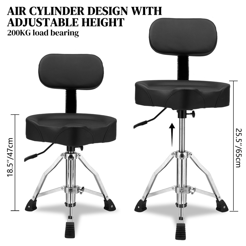 Drum Throne with Backrest, Hydraulic Drum Stool Adjustable Height for Drummers--