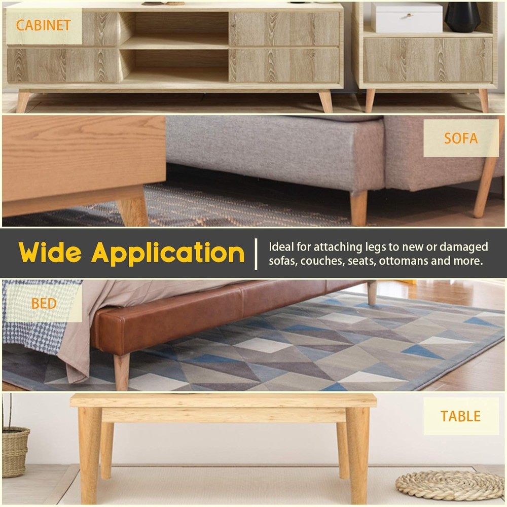 Durable Black Flat & Angled Leg Mounting Plates for Sofas - Easy Install Kit