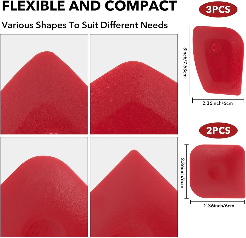 Pan Scraper 5PCS Plastic Set,Food Tool for 3*2.3 inches, Red