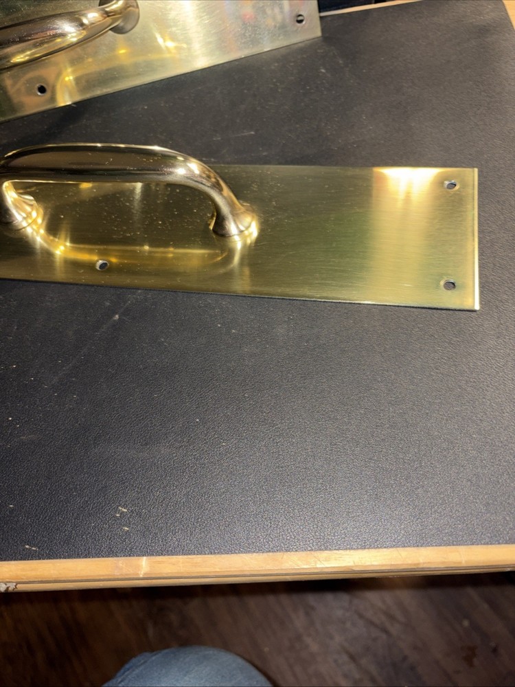 Pair Of Solid Brass Pull Door Handles Attached To Backer/push Plates. RH/LH