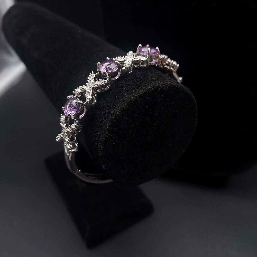 Amethyst Diamond Chip Hinged Clamp Bracelet XO Style