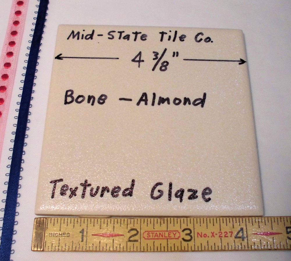 1 pc. Ceramic Tile *Bone-Almond* by Mid-State Co. 4-3/8"  (NOS) Textured Glaze
