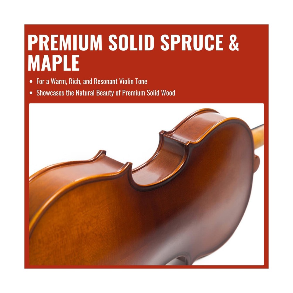 1/2 Size Violin for Kids, Half Size Fiddle - Solid Spruce & Maple with Lightw...