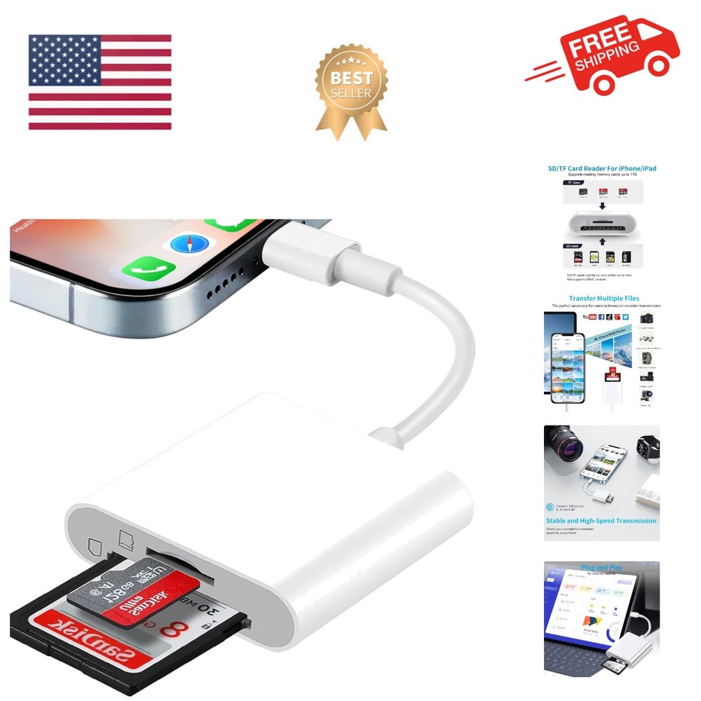 SD Card Reader for iPhone, SD & Micro SD Dual Slots Memory Card Reader for iP...