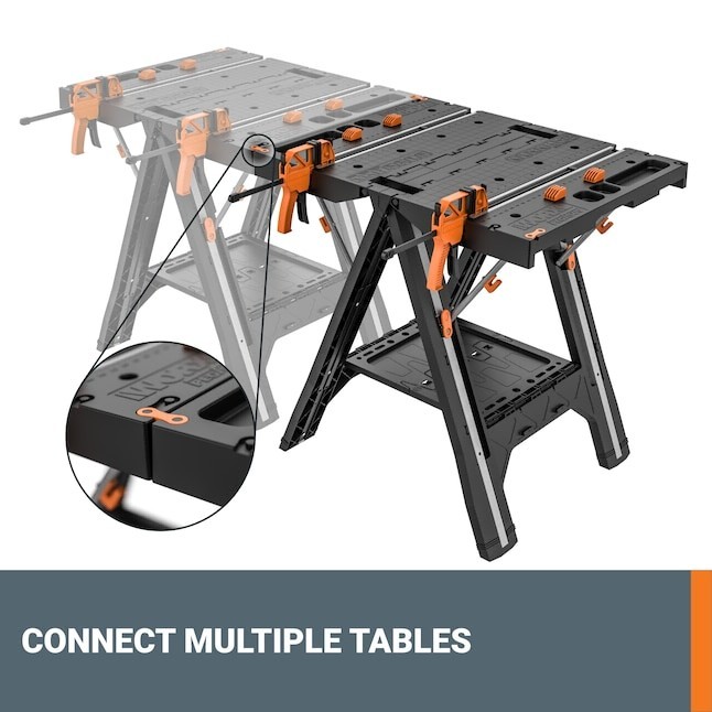 WORX Pegasus Work Table 25'' Portable Folding Workbench Black Orange