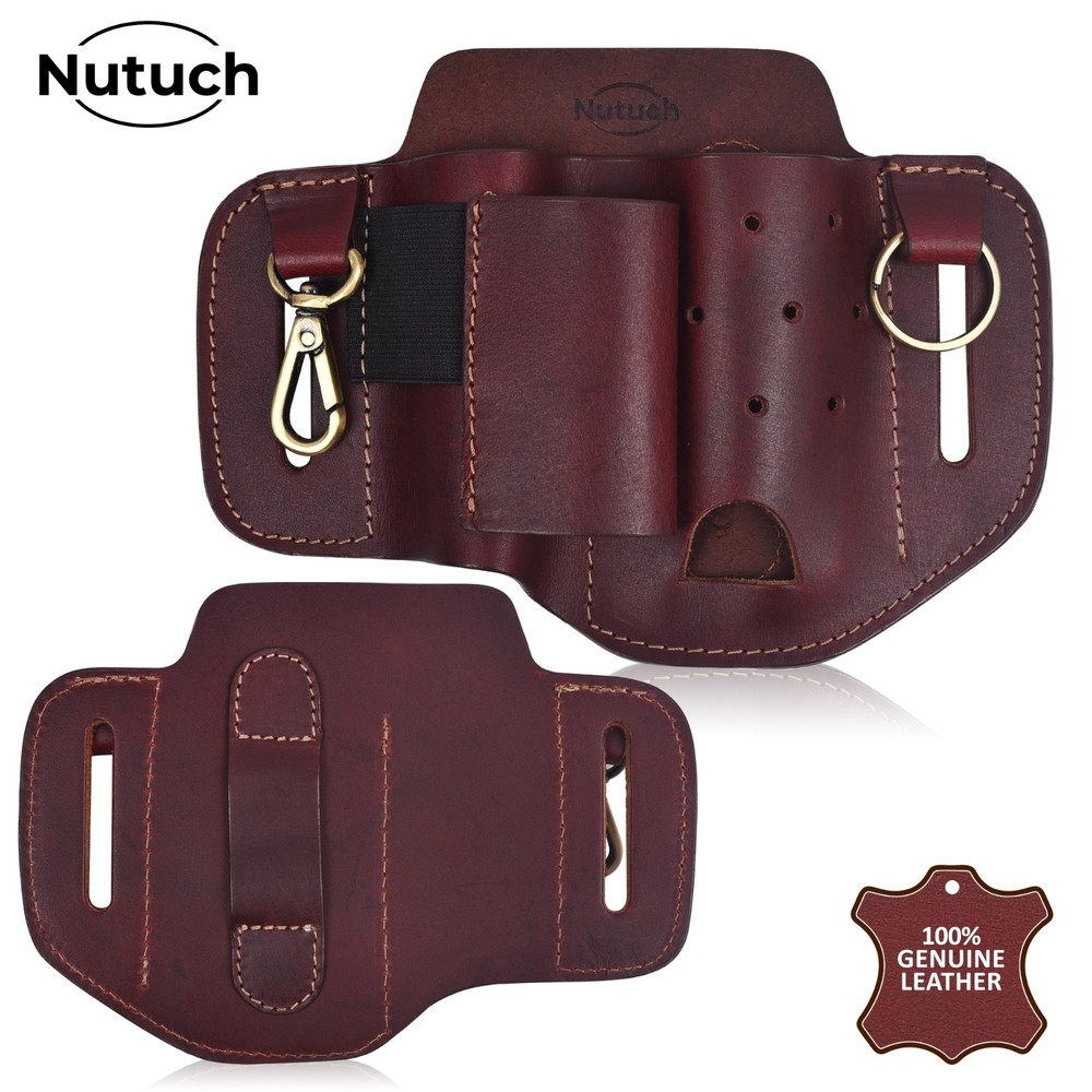 NUTUCH Leather EDC Multitool Sheath | Leather EDC Belt Organizer | Flashlight
