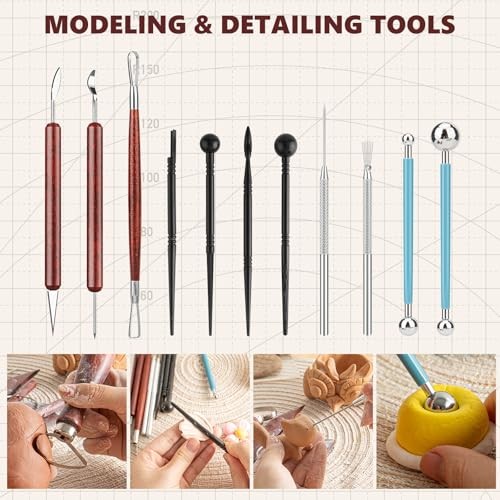 23PCS Clay Tools Sculpting, Ceramic & Pottery Modeling Tool, Stained Wood-23PCS