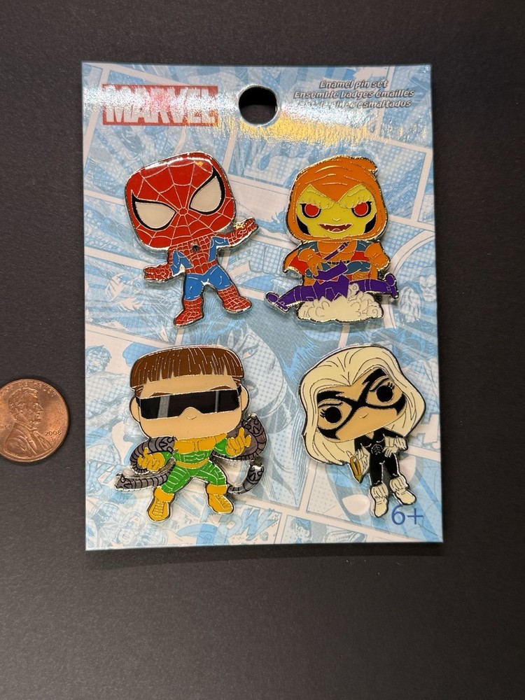 Funko Pop Marvel Pin Set Spider-Man Green Goblin Doc Ock Black Cat 4pc
