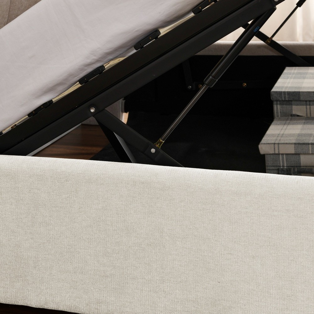 Queen Size Upholstered Platform Bed Frame with Hydraulic Storage White/Black