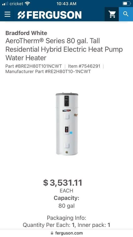 **BRAND NEW** BRADFORD WHITE AEROTHERM 80 GALLON ELECTRIC HEAT PUMP WATER HEATER