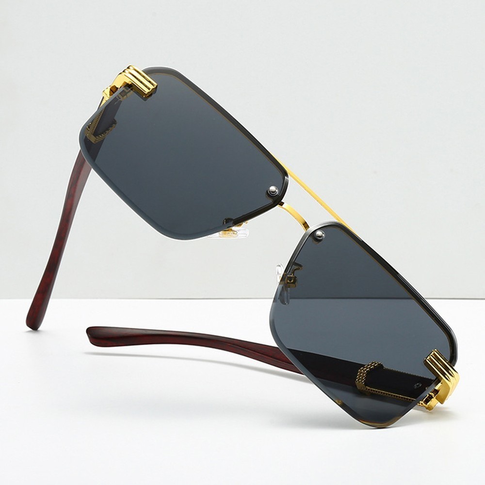 Diamond Trimmed Marble Pattern Half Frame Sunglasses for Sun Protection