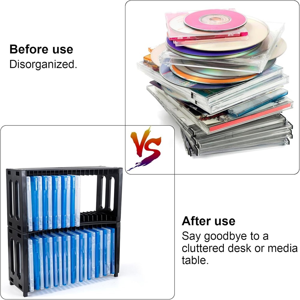 alavisxf xx DVD Storage Rack, Stackable ABS 2 Pack Black
