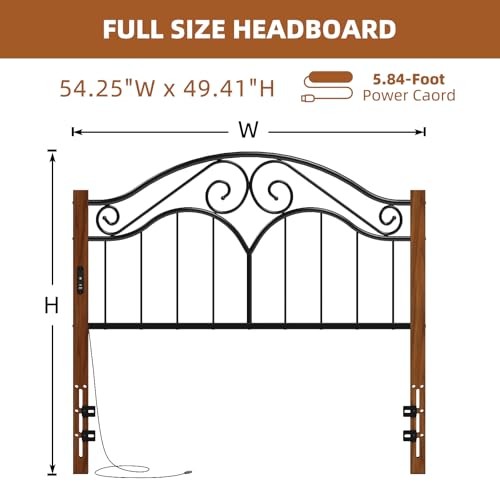 Headboard for Size Bed Frame with Outlets,USB and Type C Full Wood Grain+black
