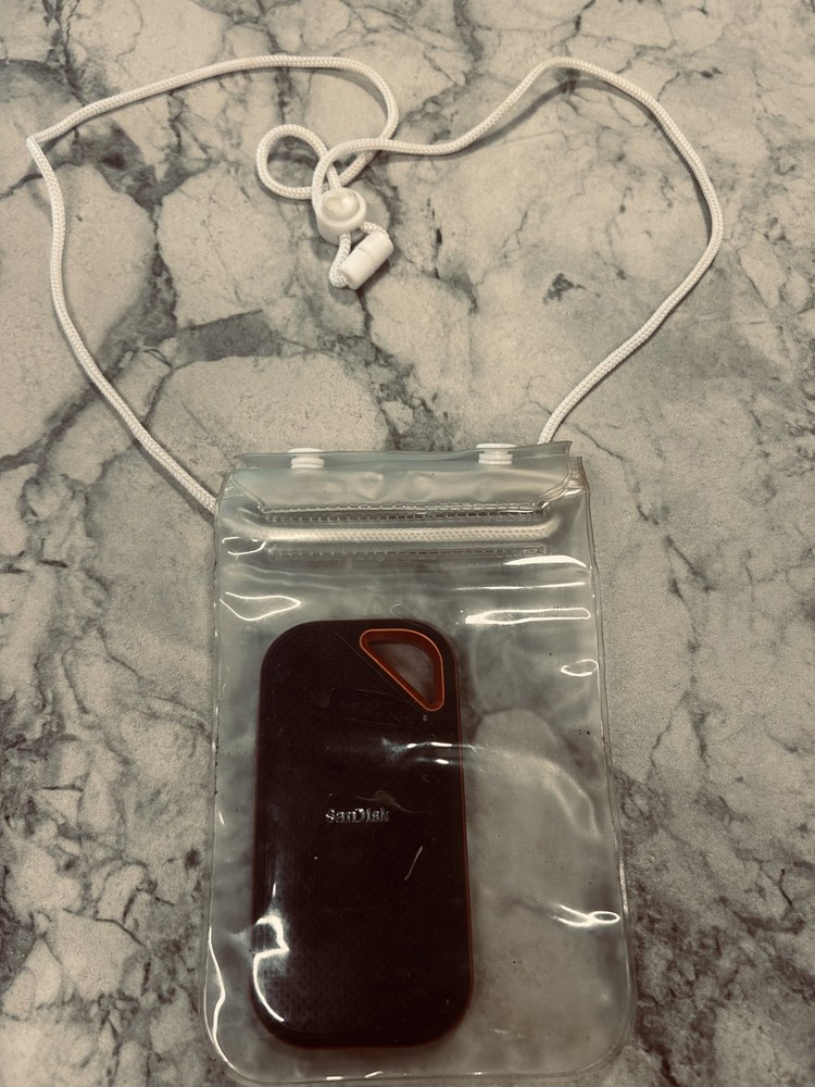 clear waterproof pouch / dry bag with neck strap