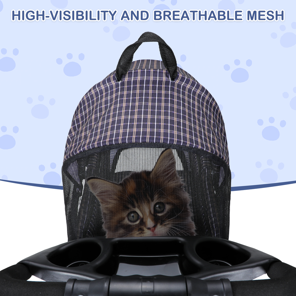 4 Wheels Pet Stroller Foldable Cat Cage Puppy Stroller Storage Basket+Cup Holder