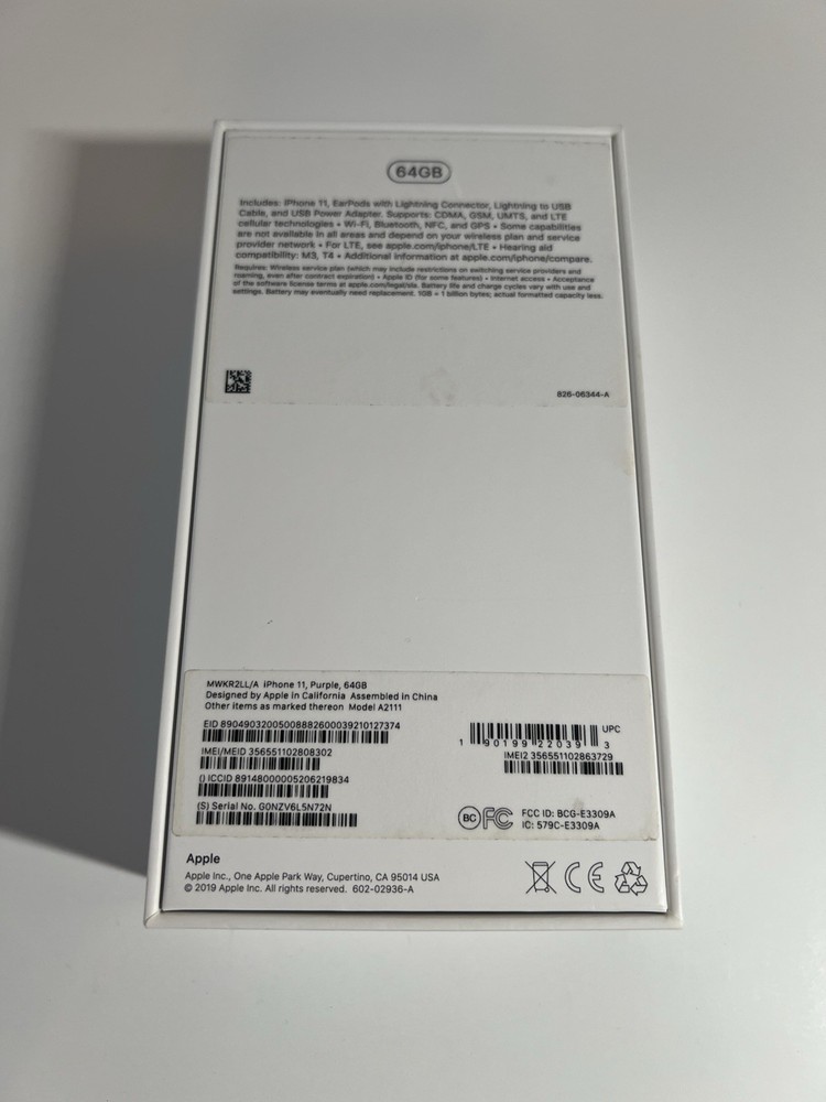 Apple iPhone 11 Purple 64GB BOX ONLY