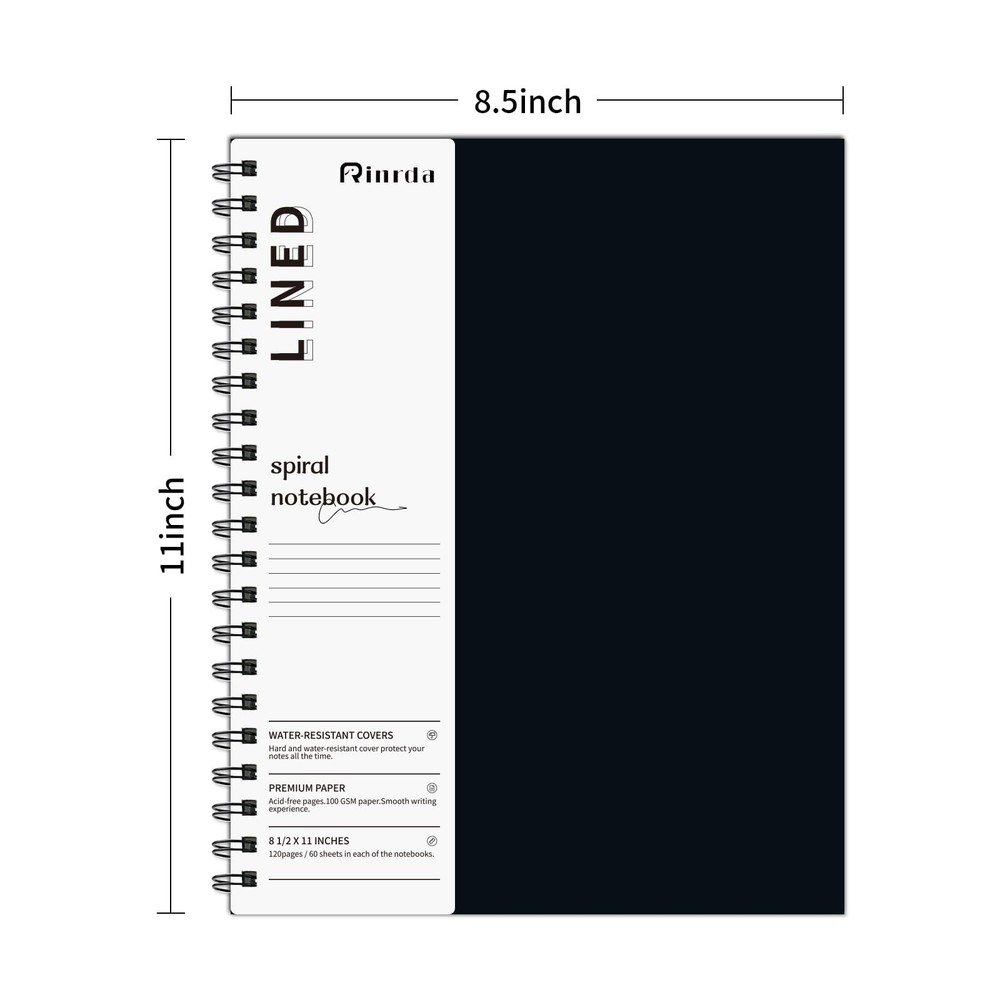 Large Lined Notebook Spiral Notebook 8.5" x 11"-4 Pack LINED Notebook 7mm Rul...