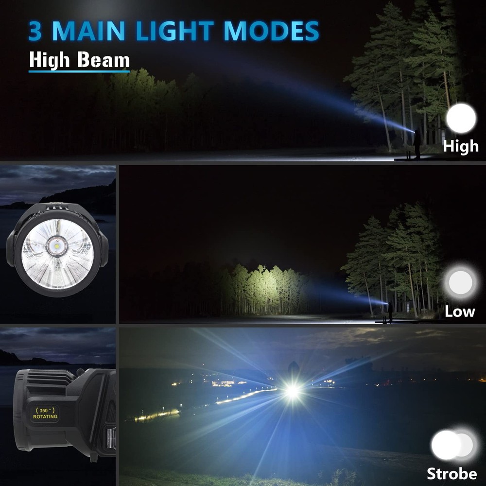 Spotlight 3000000 Lumens, 9 Modes Rechargeable Spotlight Flashlight with 350°...