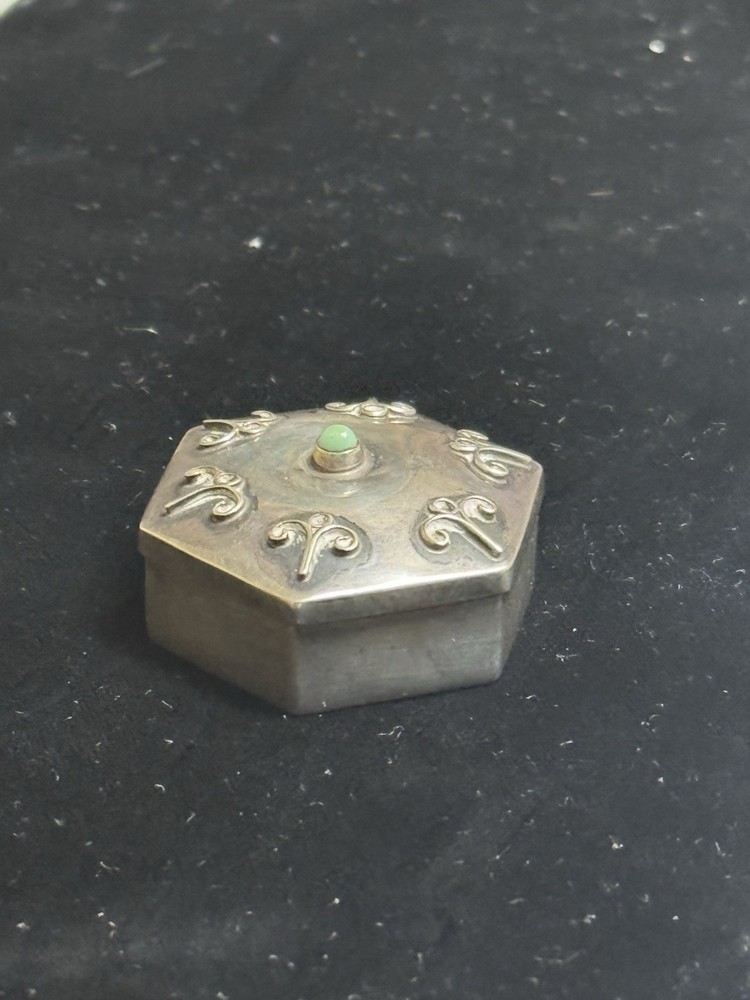 Antique Sterling Silver with Turquoise Pill Box