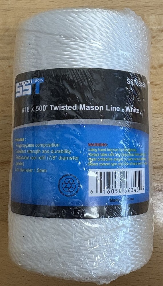 Mason Line String Construction. White Layout Masonry Twine. #18 X 500’