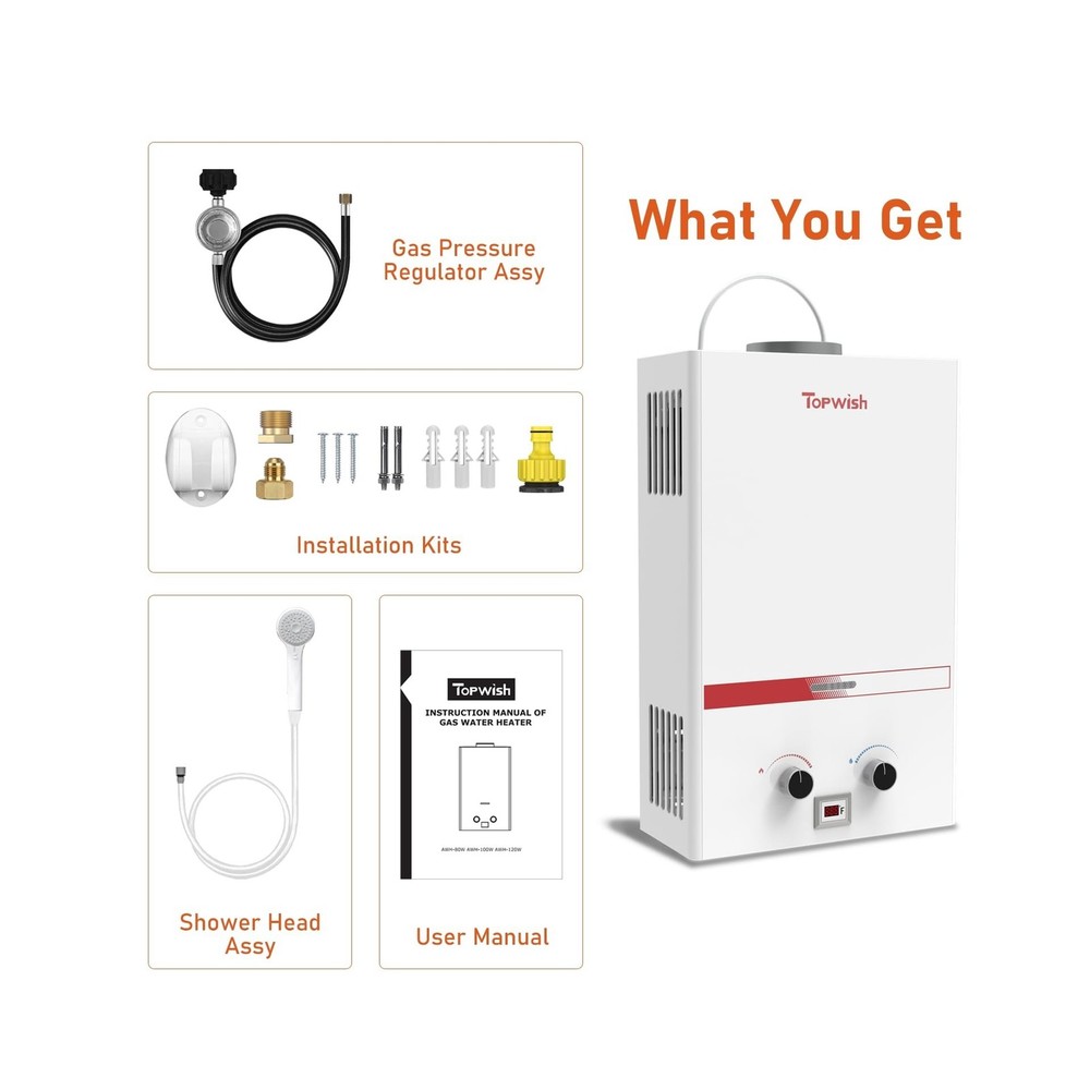 TOPWISH Portable Propane Water Heater Tankless, 8L 2.11GPM Instant Gas Hot Wa...