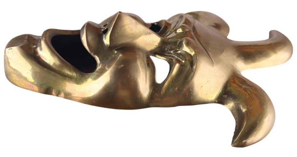 Vintage Solid Brass Jester Comedy Mask Wall Hanging India 8" Sculpture