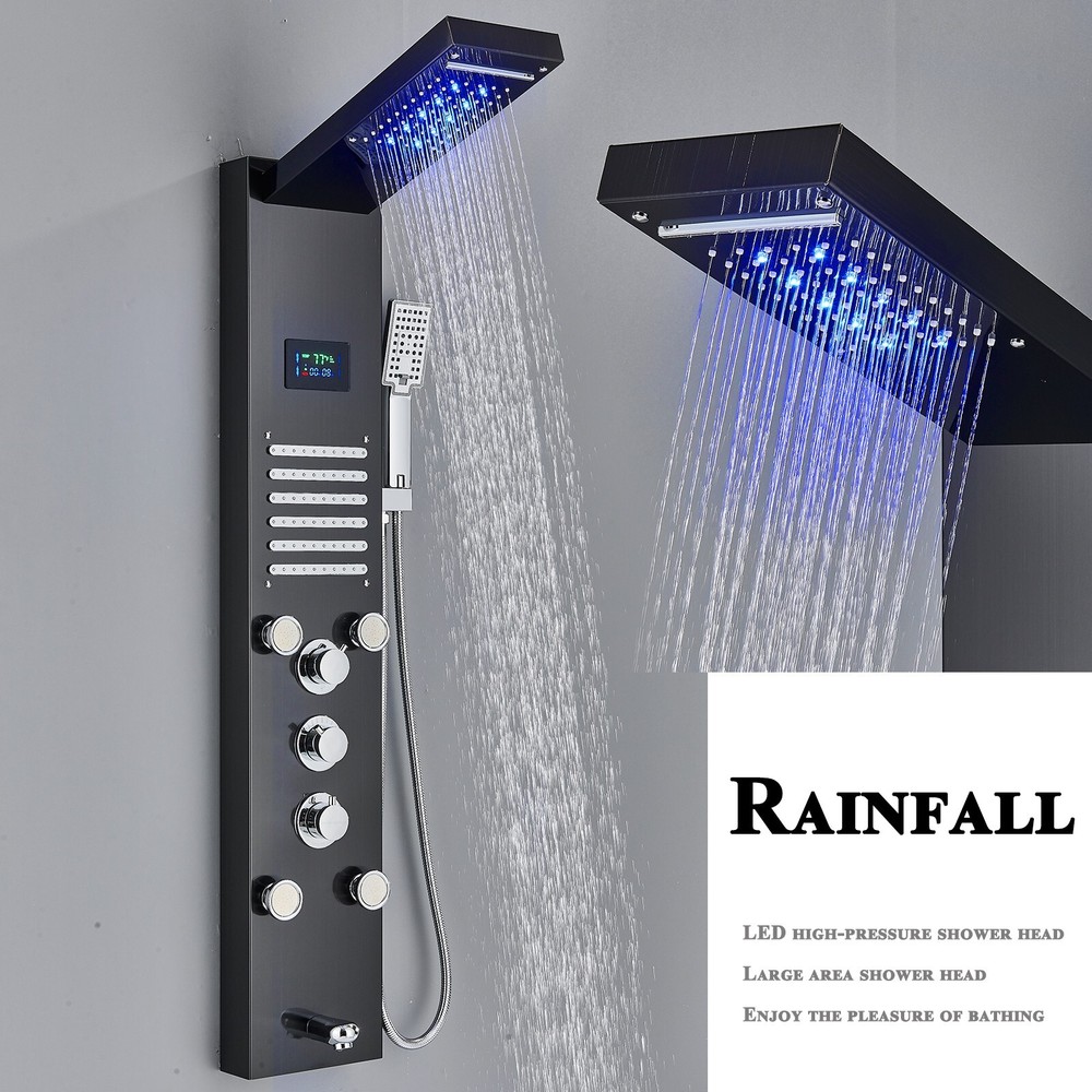 ELLO&ALLO LED Shower Panel Tower System Rainfall Waterfall Head Massage Body Jet