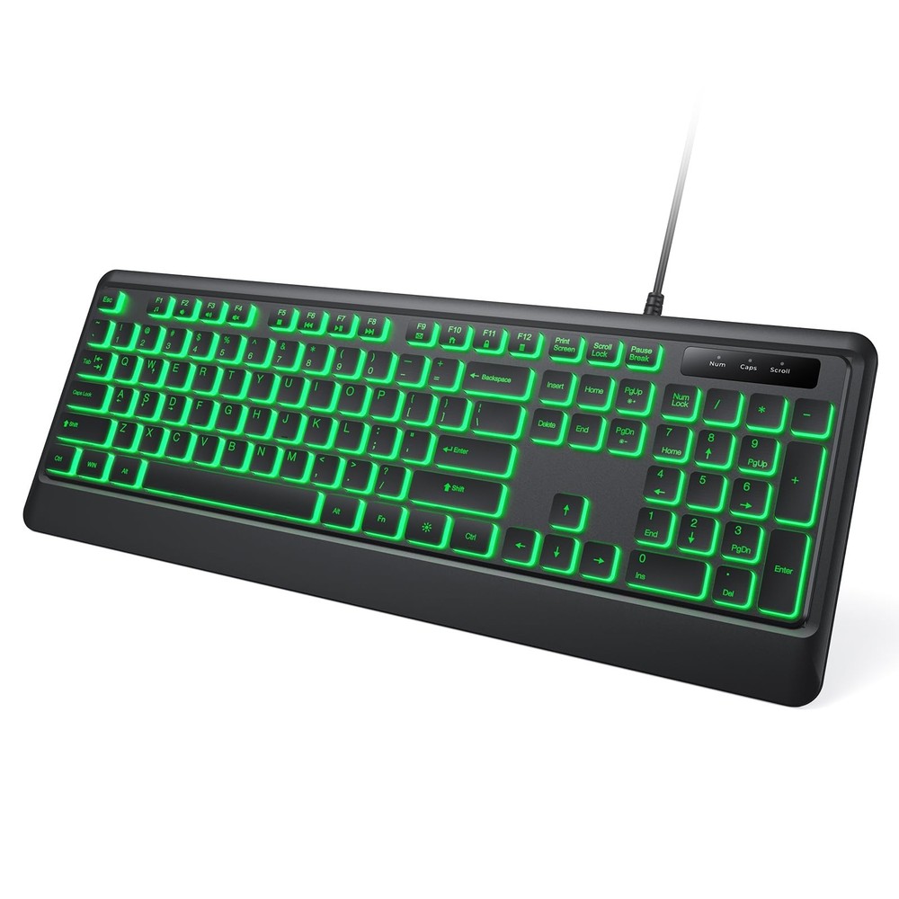 Backlit Computer Keyboards, Wired USB LED Keyboard with 7 Colors Backlight, P...