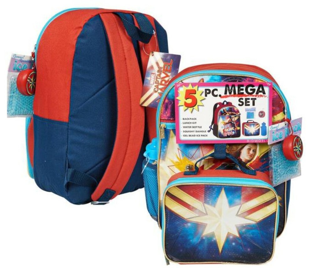 CAPTAIN MARVEL 5 PC Backpack Set  with Lunch Kit - NWT.