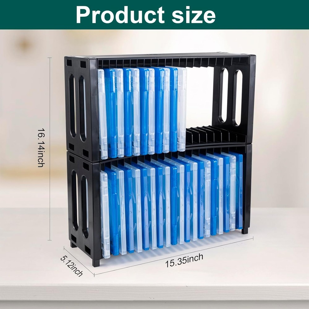 alavisxf xx DVD Storage Rack, Stackable ABS 2 Pack Black