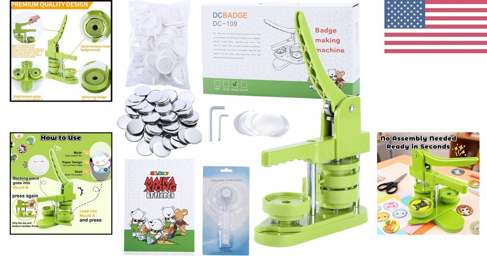 DIY Button Maker Machine 2.25” with 100 Supplies & Magic Book - Creative Fun