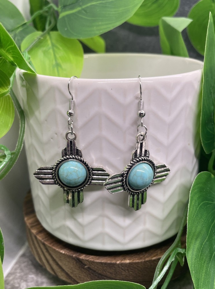 2.25” Silver-tone Turquoise Boho Drop Dangle Earring Set New Free Ship B7759