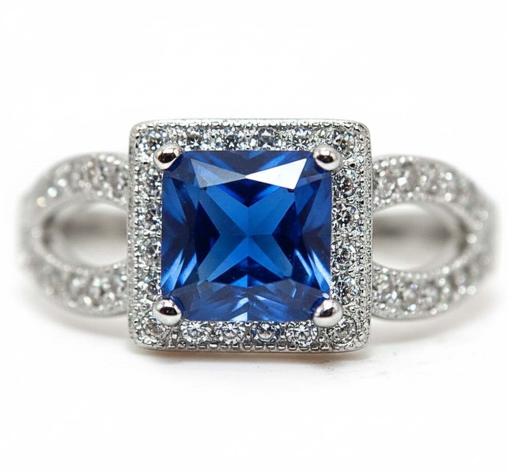 2CT Treated Blue Sapphire 925 Solid Sterling Silver Ring Sz 6,7,8 MK4