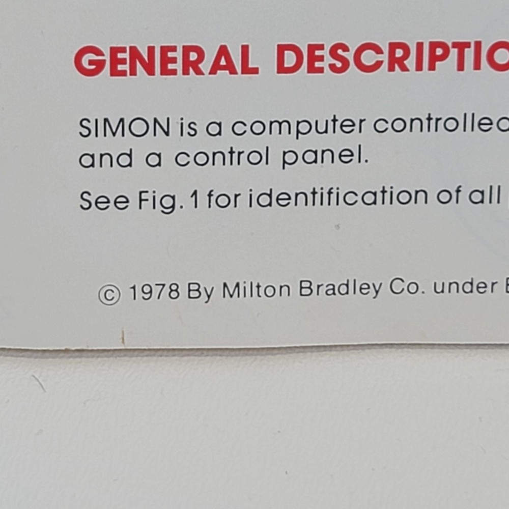 Milton Bradley 1978 Simon Game Instruction Manual