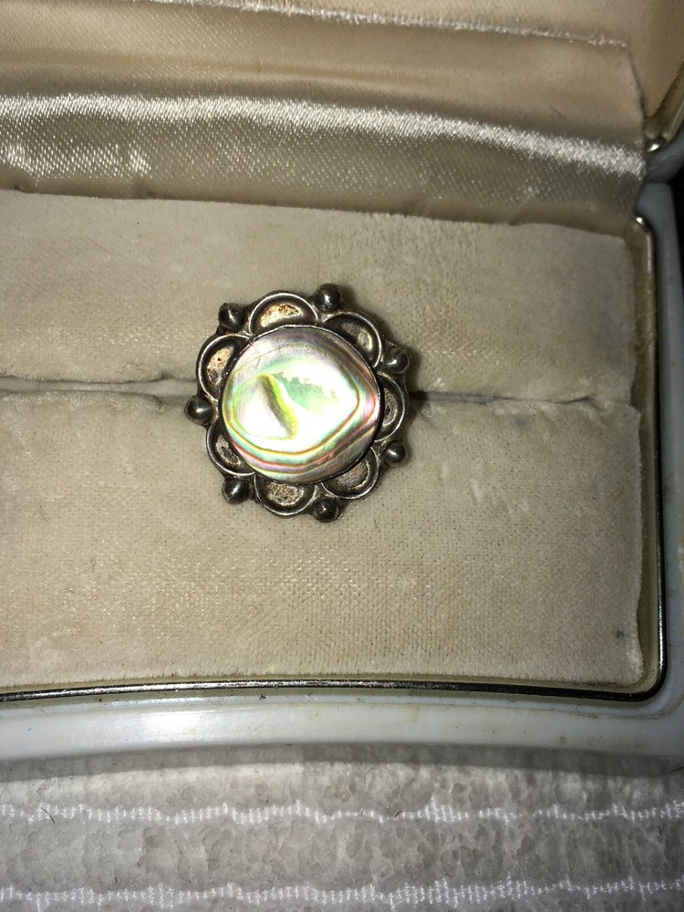 Antique Vtg Sterling Silver Abalone Ring Size 5