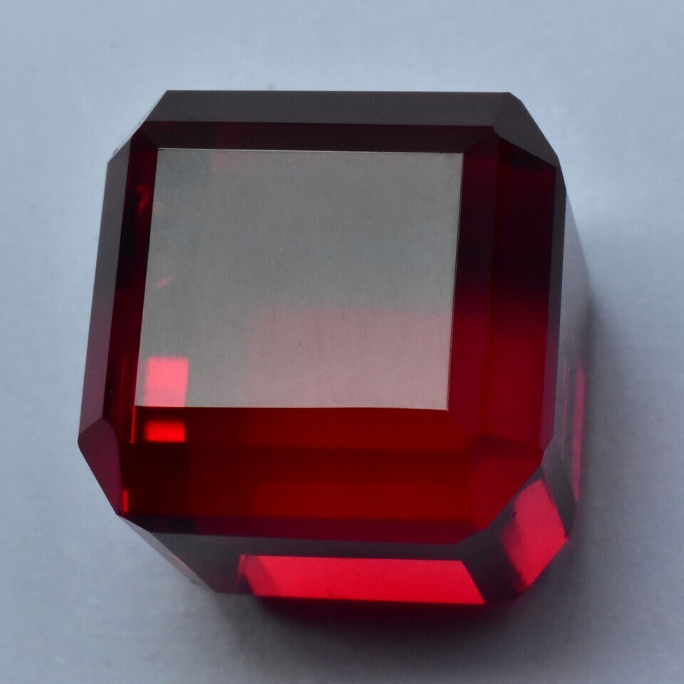 65Ct+ Extremely Rare Lab-Created Ruby Red CERTIFIED Loose Gemstone Cube Cut