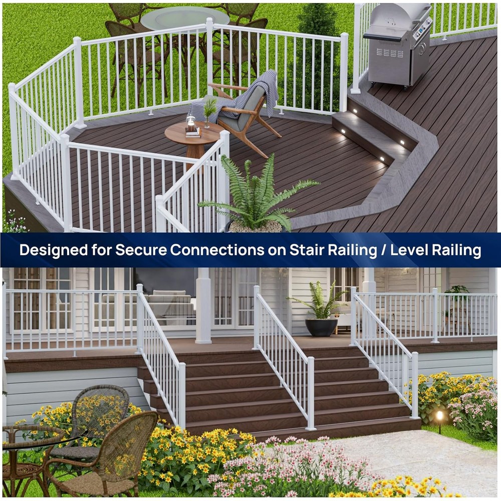 4 Pack Aluminum Deck Railing Bracket Connector, Adjustable Railing Bracket, Whit