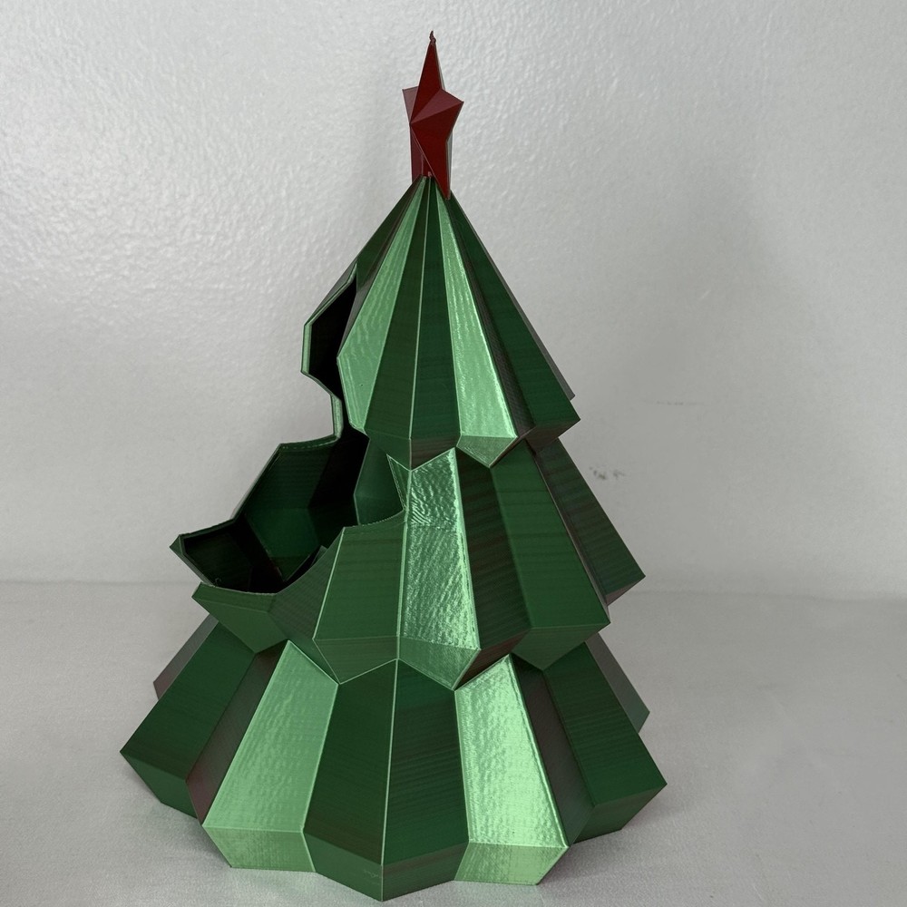 Christmas Tree Candy Dish Holder Red Green Geometric Holiday Decor