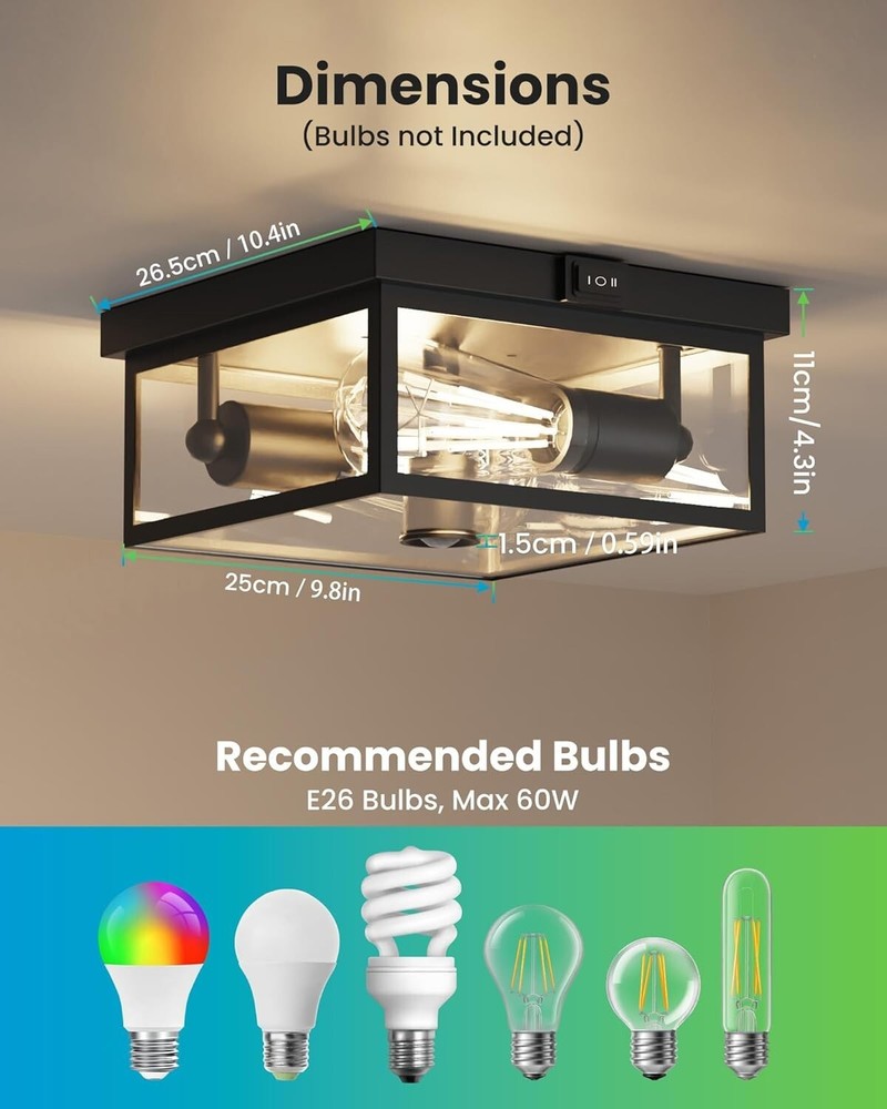 Outdoor Ceiling Light with Motion Sensor, Flush Mount Porch Light