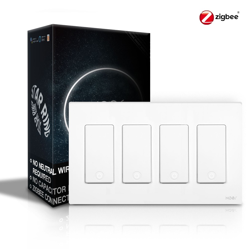 MOES 1/2/3/4 Gang Zigbee Smart Light Switch No Neutral Single Pole Alexa Google