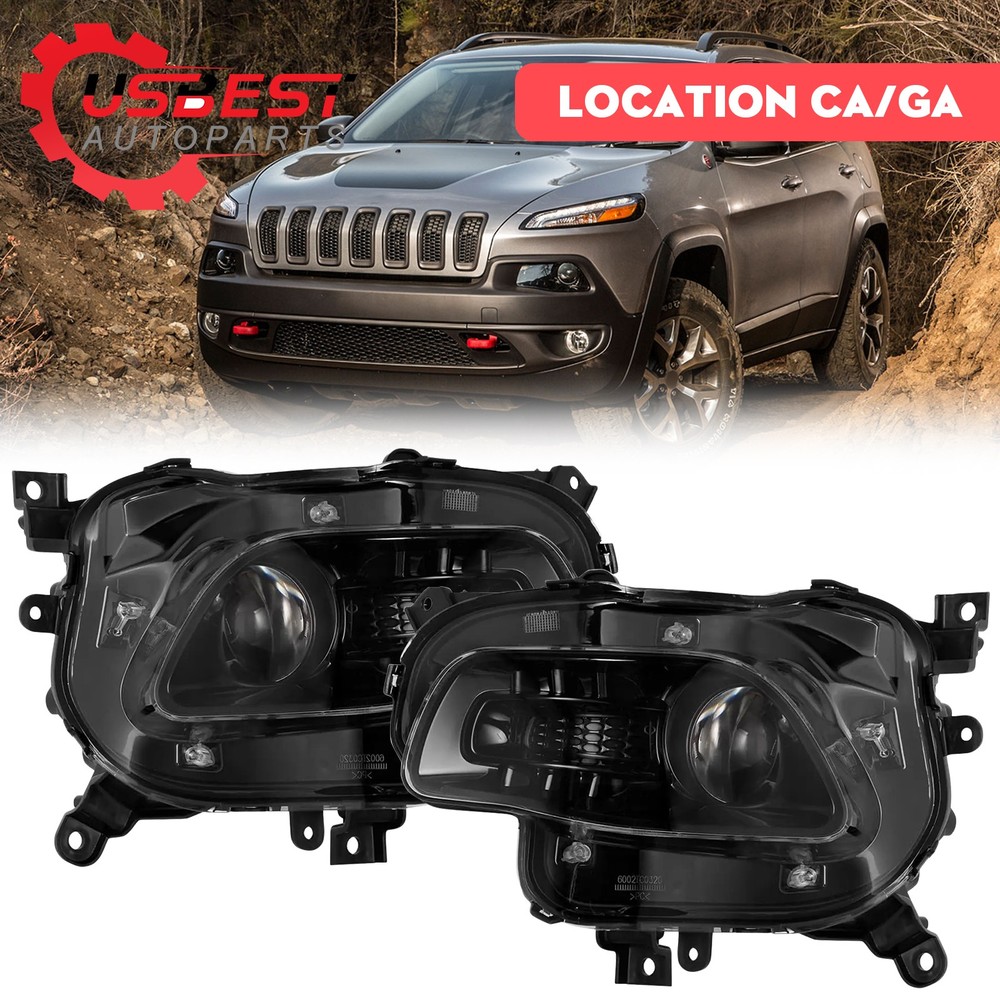 Front Bumper Halogen Headlight Head Lamp Left&Right For Jeep Cherokee 2014-2018