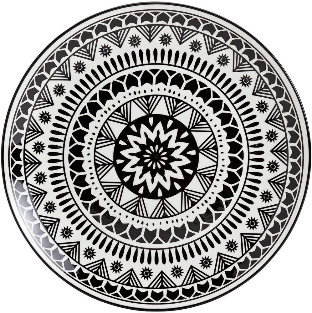 Tabletops Unlimited 12 Pc. Black Pad Print Dinnerware Set,