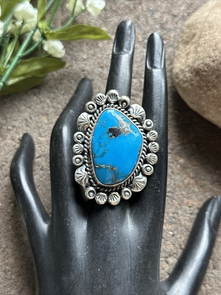 Native American Sterling Silver Turquoise Adjustable Ring. KY