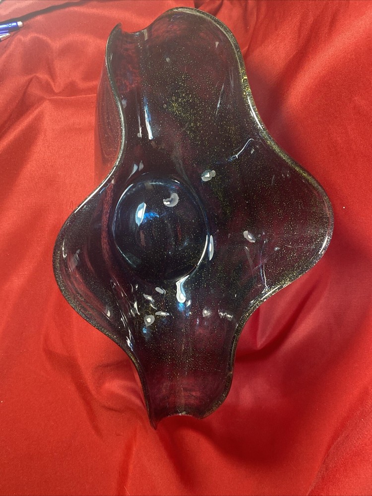 Blue Wavy Hand Made Bubble Vase