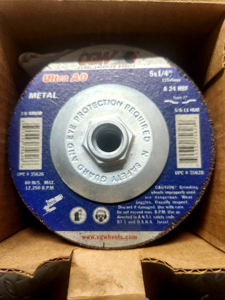 5" Hard Grinding wheels 10 per box 5" x 1/4" x 5/8"-11 thread