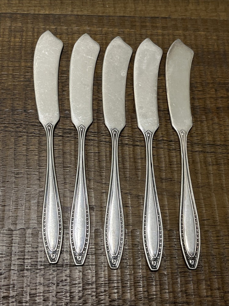 5 Oneida Silver Webster II  Flat Handle Butter Spreaders
