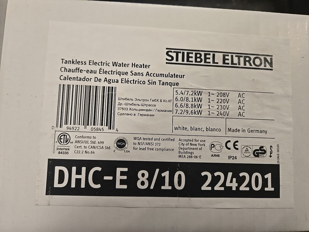 Stiebel Eltron Tankless Electric Water Heater DHC-E 8/10 224201