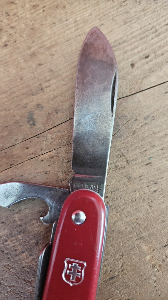 Colonial Multi Tool 1 Blade Red Handle Folding Pocket Knife Prov. USA
