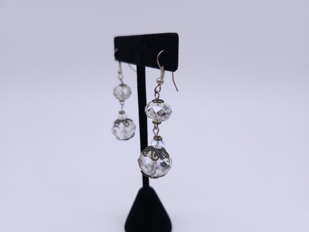 Handmade Light gray beads drop earrings