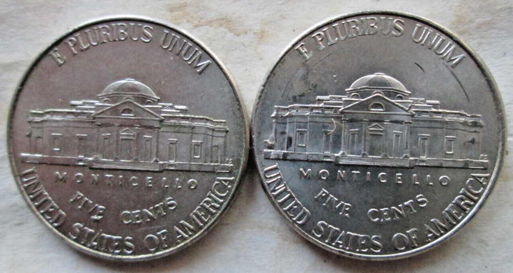 2015-P JEFFERSON, (2) REVERSE INTERIOR DIE BREAK ERRORS, XF/AU, CIRCULATED